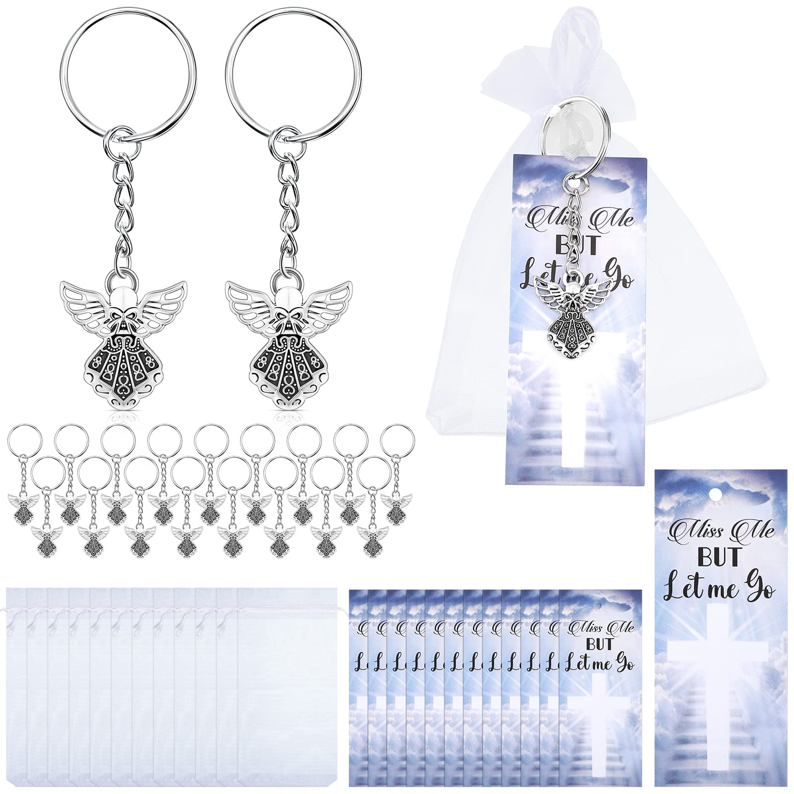 Nosiny 108 Pieces Funeral Favors Thank You Set Includes 36 Angel Keychains 36 Organza Bags 36 Miss Me But Let Me Go Prayer Cards Angel Charm Guest Gift for Celebration of Life Funeral Memorial Party