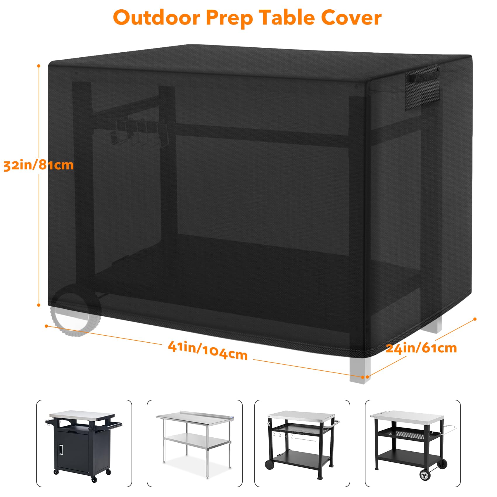 Onlyfire Outdoor Prep Table Cover for Royal Gourmet Movable Dining Cart Table, Heavy Duty Waterproof BBQ Cart Cover for 40 inch Worktable, Outdoor Pizza Oven Table Cart Cover, 40 x 24 x 32 Inch