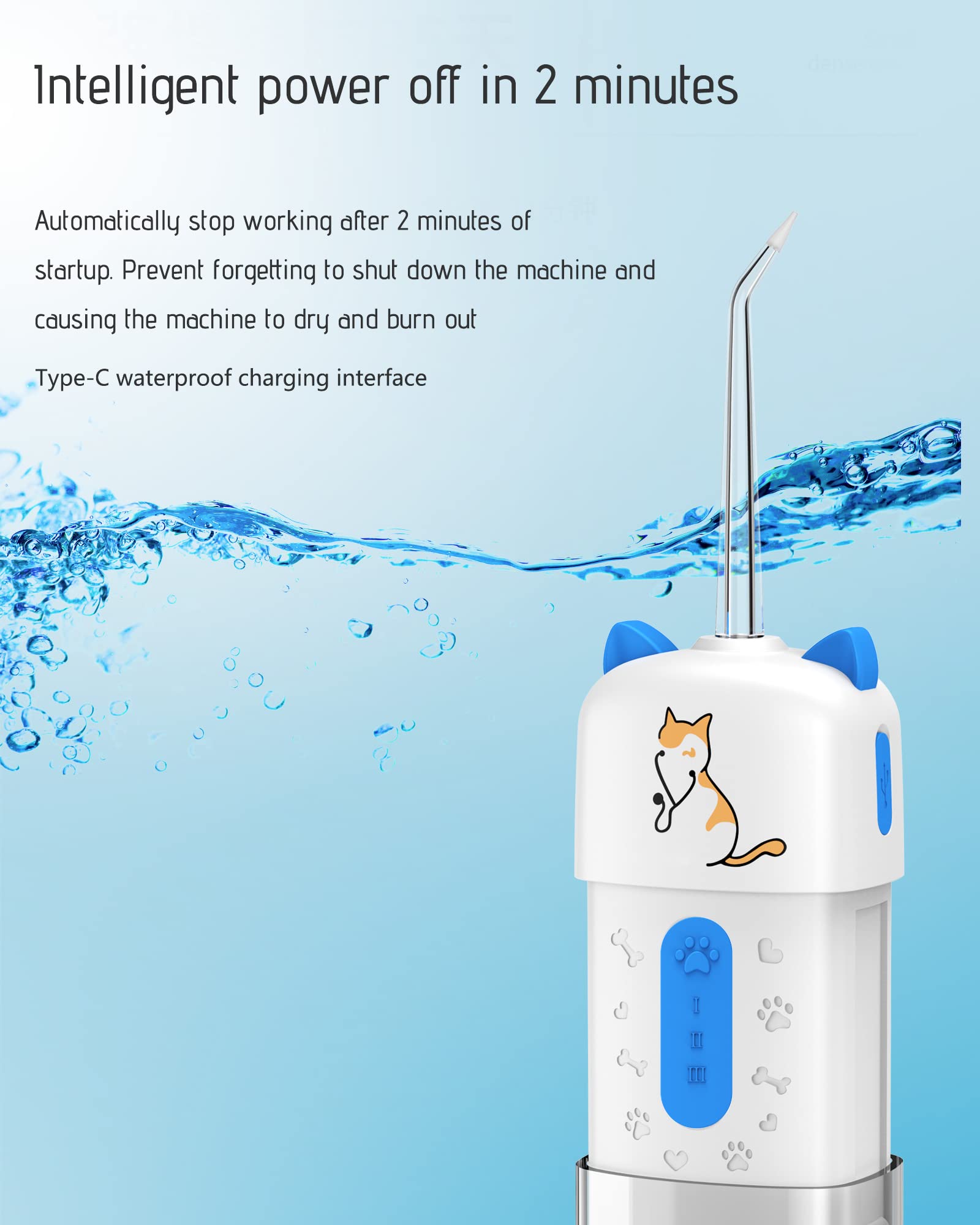 Fumzen Cordless Water Flosser Dental Care for Pets Portable Water Teeth Cleaner for Dogs Oral Irrigator with 3 Modes 2 Jet Tips IPX7 Waterproof Pets Cats Dogs Teeth Cleaning (Blue)