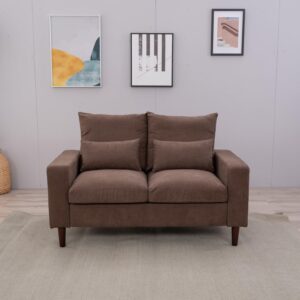 Panana Modern Couch Sofa 2-Seater Upholstered Fabric Sofa for Small Living Room, Dorm, Small Spaces (Brown 2 Seater Sofa)