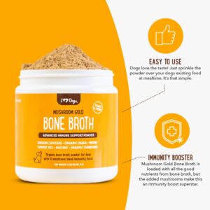 iHeartDogs Bone Broth for Dogs - Bone Broth & Mushroom Gold Powder Supplement for Immune System Support, Improved Mobility & Flexibility and Natural Detox - Turkey Tail Mushroom for Dogs