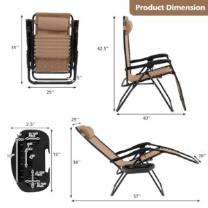 S AFSTAR Folding Reclining Lounge Chair, Outdoor Zero Gravity Recliner W/Side Tray & Detachable Headrest Pillow, Heavy-Duty Steel Frame, Reclining Folding Chair for Poolside, Backyard (1, Beige)