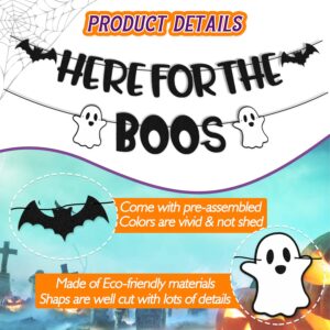 Here for The Boos Party Decorations Halloween Banner Bat Wall Decor Silver Foil Curtains Backdrop Haunted House Horror Theme for Boy Girl Kids Halloween Festival Holiday Black Glitter Party Supplies