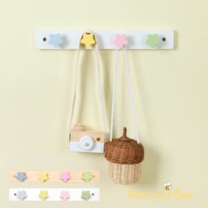 WONDERBEE Kids Coat Rack Wall Mount | Kids Wall Hooks for Backpacks, Towels and Coats | Mounted 14" Wall Hanger | Decorative for Kid's Bedroom, Playroom, Bathroom | White Forest