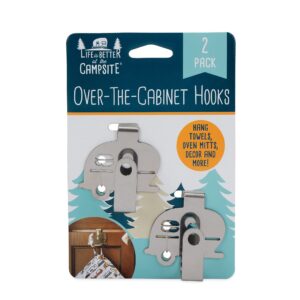 Camco Life is Better at The Campsite Over-The-Cabinet Hooks | Convenient to Use and Fits 3/4-inch Thick Cabinet Doors | Made of Stainless Steel | 2-Pack (53382), Silver, Small