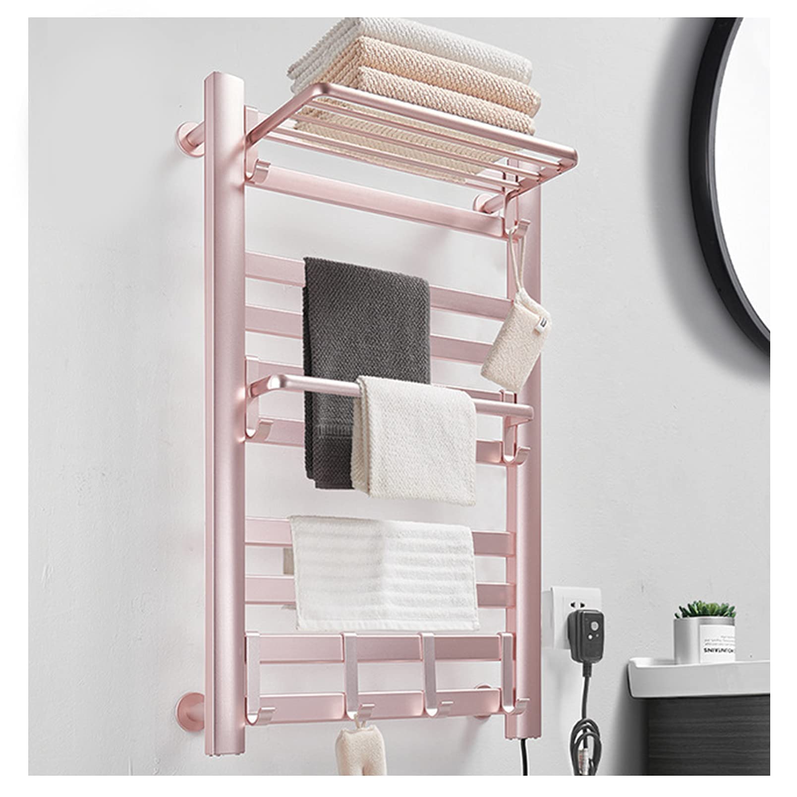 KUYT Bathroom Electric Heated Towel Rack with Timer Towel Warmer, Heating Panel Fast Warming up Heated Towel Rail Polished Bathroom Pools Kitchen Gyms/Pink