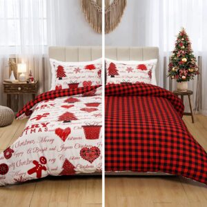 lyacmy merry christmas bedding set queen size christmas tree duvet cover 3 pieces comforter cover set snowflake bedding cover quilt cover with zipper closure corner ties (1 duvet cover, 2 pillowcase)