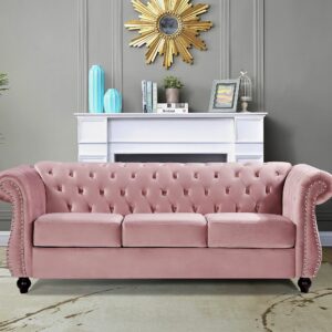 US Pride Furniture Modern Velvet Upholstered Living Room 82.6" Wide Sofas, Rose (S5667NN-S5682NN)