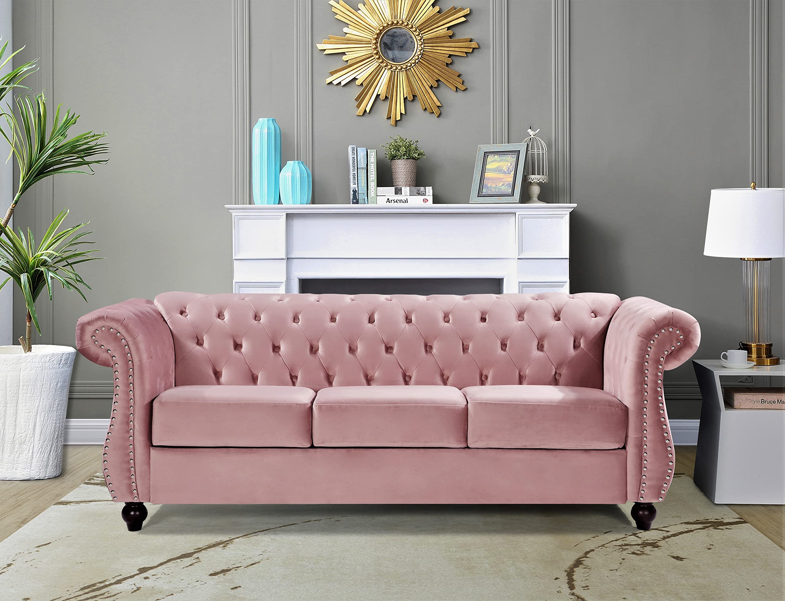 US Pride Furniture Modern Velvet Upholstered Living Room 82.6" Wide Sofas, Rose (S5667NN-S5682NN)