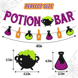 Levvcirki Potion Bar Banner Halloween Poison Bat Horrible Witches Haunted House Theme for Men Women Halloween Festival Holiday Party Purple Glitter Decorations