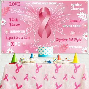 Breast Cancer Awareness Backdrop Decorations - Pink Ribbon Banner Charity Activities Party Supplies Ornaments