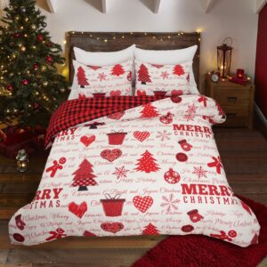 Lyacmy Merry Christmas Bedding Set Queen Size Christmas Tree Duvet Cover 3 Pieces Comforter Cover Set Snowflake Bedding Cover Quilt Cover with Zipper Closure Corner Ties (1 Duvet Cover, 2 Pillowcase)