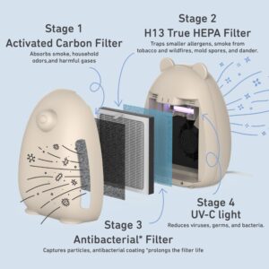 Pure Enrichment PureBaby Kids Bear Air True HEPA Air Purifier - Energy Star Rated, 4 Stage Air Filtration, UV-C Light, & Night Light for Medium-Large Rooms - Baby Nurseries, Kid Bedrooms (Sweet Oat)