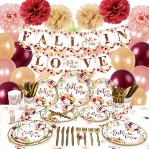 fall in love party decorations fall floral pumpkin decoration set includes fall tablecloths, fall in love dinner plate boho balloons perfect for bridal shower anniversary engagement party decorations