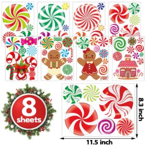 Christmas Decorations - Christmas Wall Stickers Christmas Floor Decals Peppermint Candy Cane Gingerbread Man Stickers Decor 59 PCS Xmas Candy Stickers for Candy Land Decorations 8 Sheets