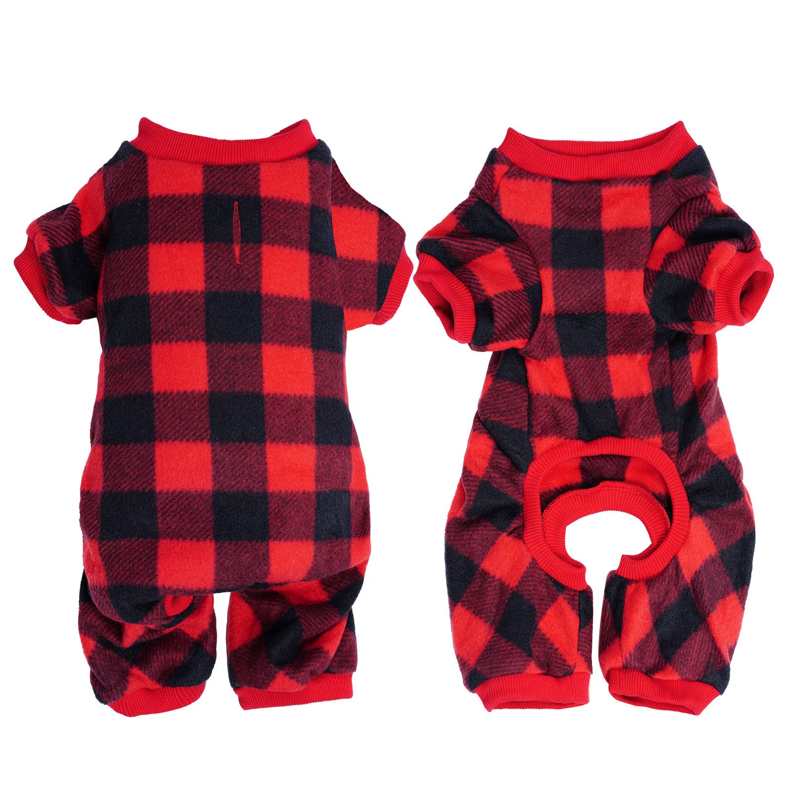 Topbuti Pet Christmas Pajamas Red Black Buffalo Plaid Jumpsuit Dog Cat Soft Winter Clothes Puppy Doggie Checkered Sweater Apparel (Small)