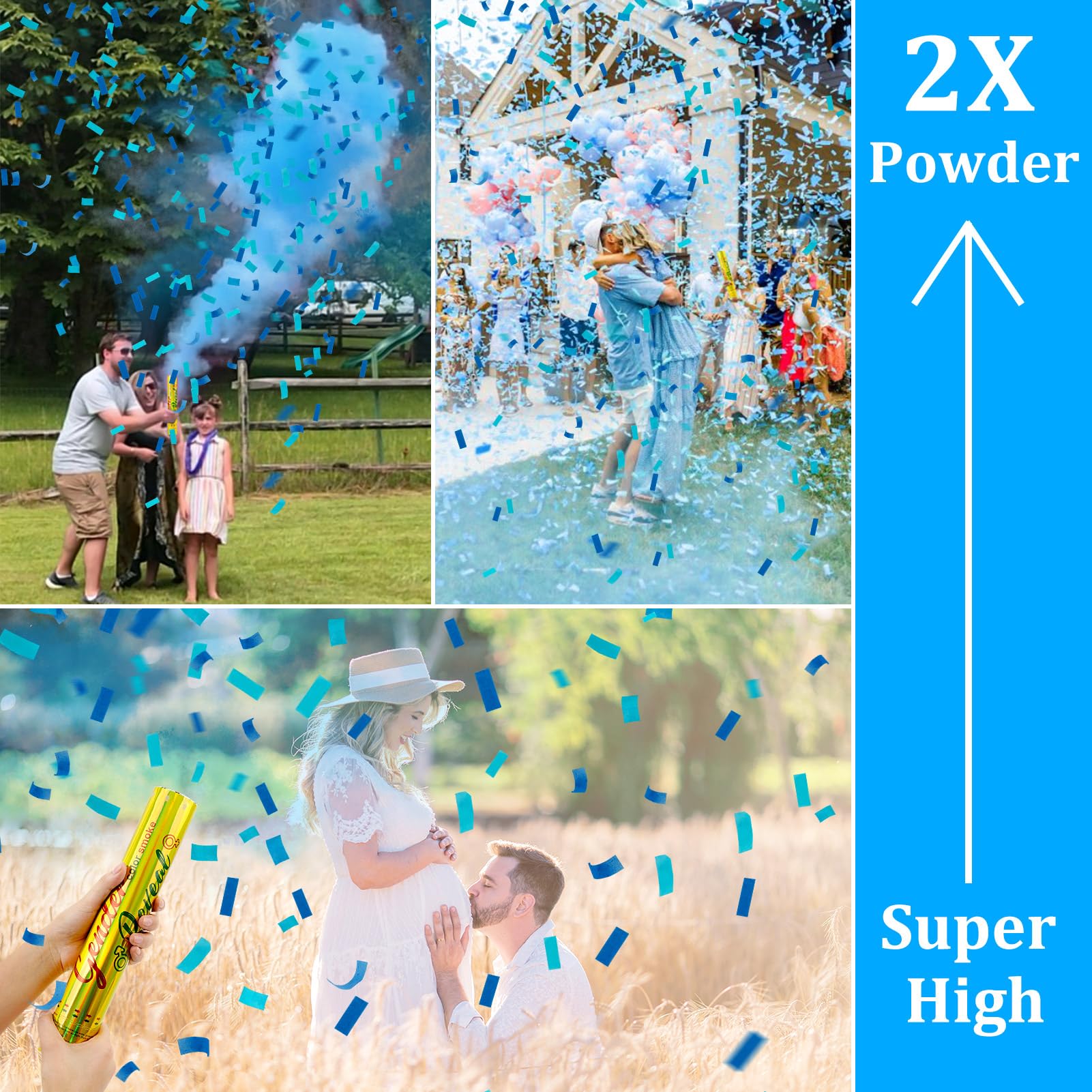 Gender Reveal Powder Confetti Cannon, Gender Reveal Party Supplies 100% Biodegradable Tissue Safe Powder Smoke (4 Blue)