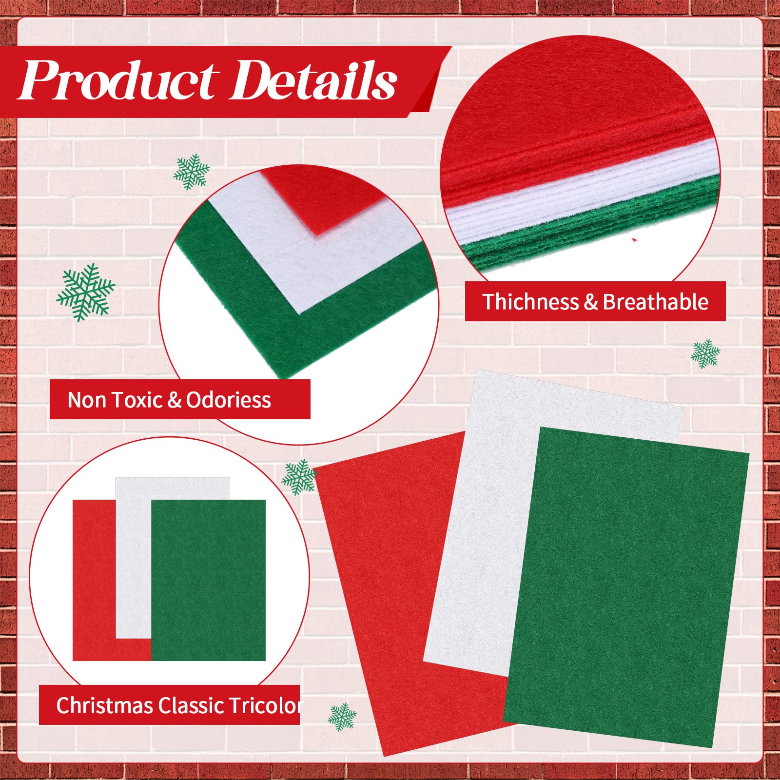 30 Pieces Christmas Felt Fabric Sheets Soft Thick Square Felt Craft Sheets or DIY Crafts Patchwork Sewing Art Christmas Decoration Red Green White 8 x 10 Inch