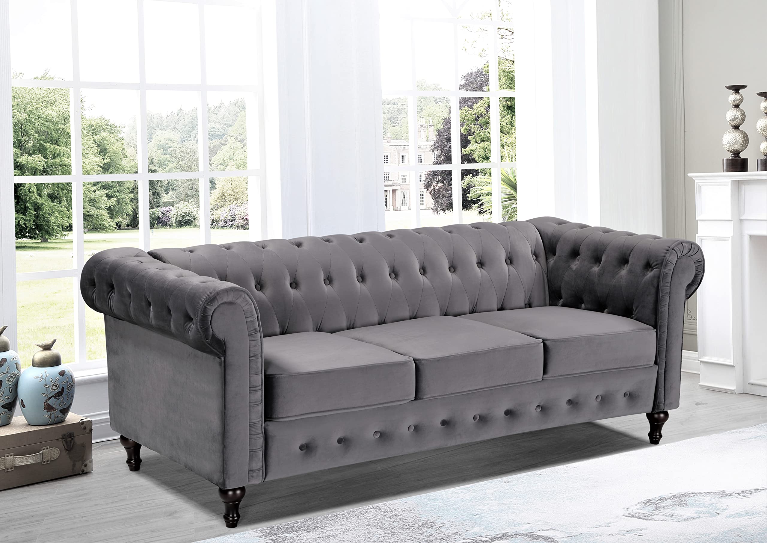 US Pride Furniture Feinstein Modern Velvet Living Room 82.3’ Wide Sofa