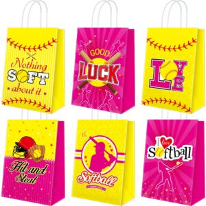 24 pcs softball party bags gift treat bag softball goodie bags favors paper candy bags with handle for sports theme birthday baby shower party decorations supplies, 6 designs