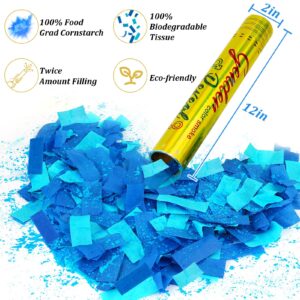 Gender Reveal Powder Confetti Cannon, Gender Reveal Party Supplies 100% Biodegradable Tissue Safe Powder Smoke (4 Blue)