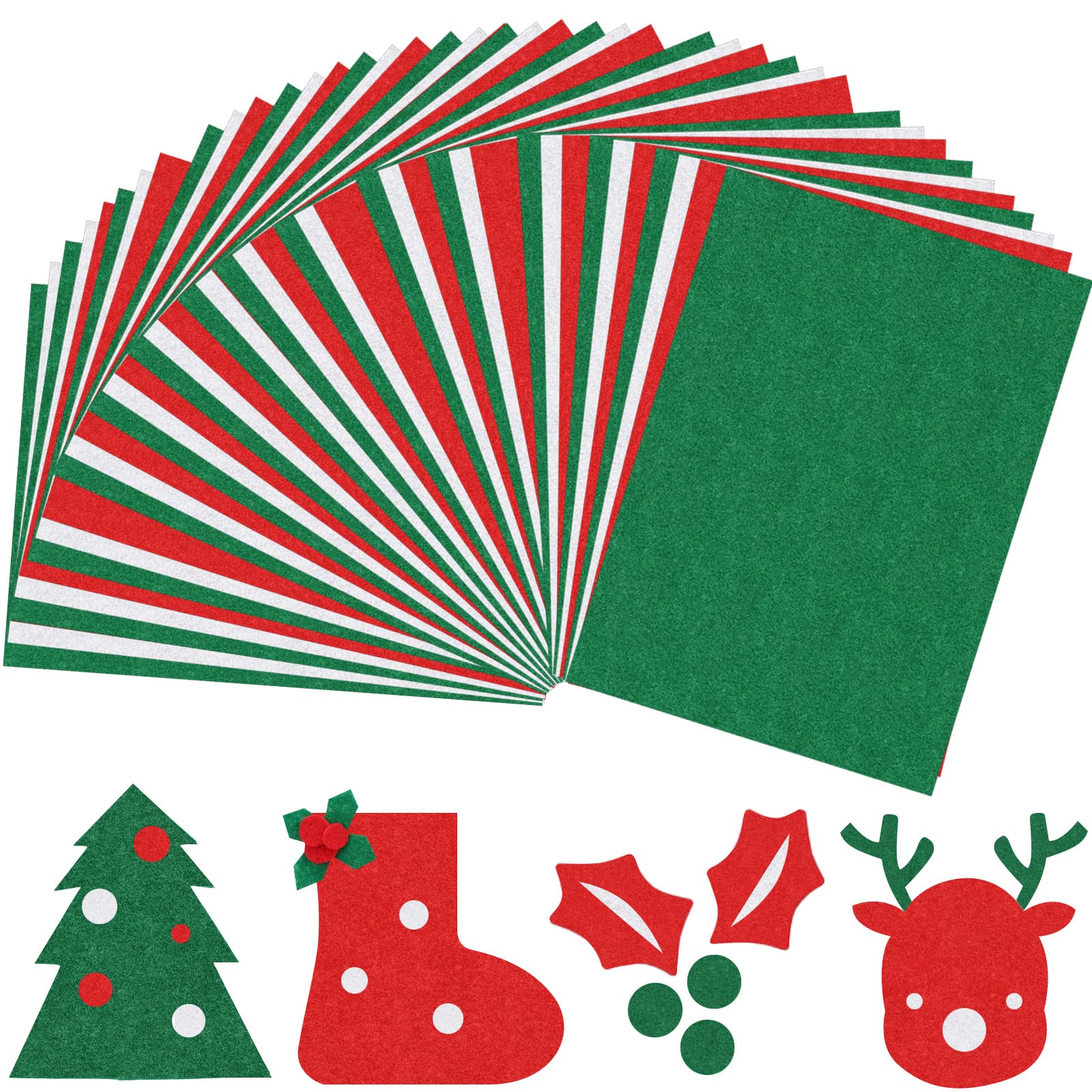 30 Pieces Christmas Felt Fabric Sheets Soft Thick Square Felt Craft Sheets or DIY Crafts Patchwork Sewing Art Christmas Decoration Red Green White 8 x 10 Inch