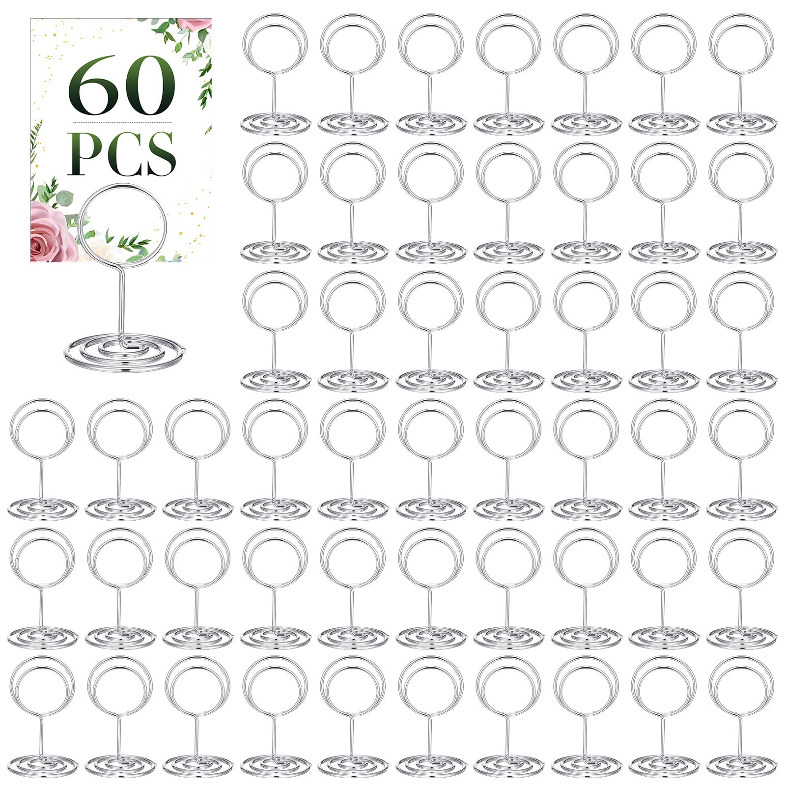 60 Pcs Table Number Holder Mini Place Card Holder 2 Inch Table Number Stands Office Memo Holders Table Name Card Holder Clips Wire Photo Holder Table Sign Stands for Wedding Menu Picture (Silver)