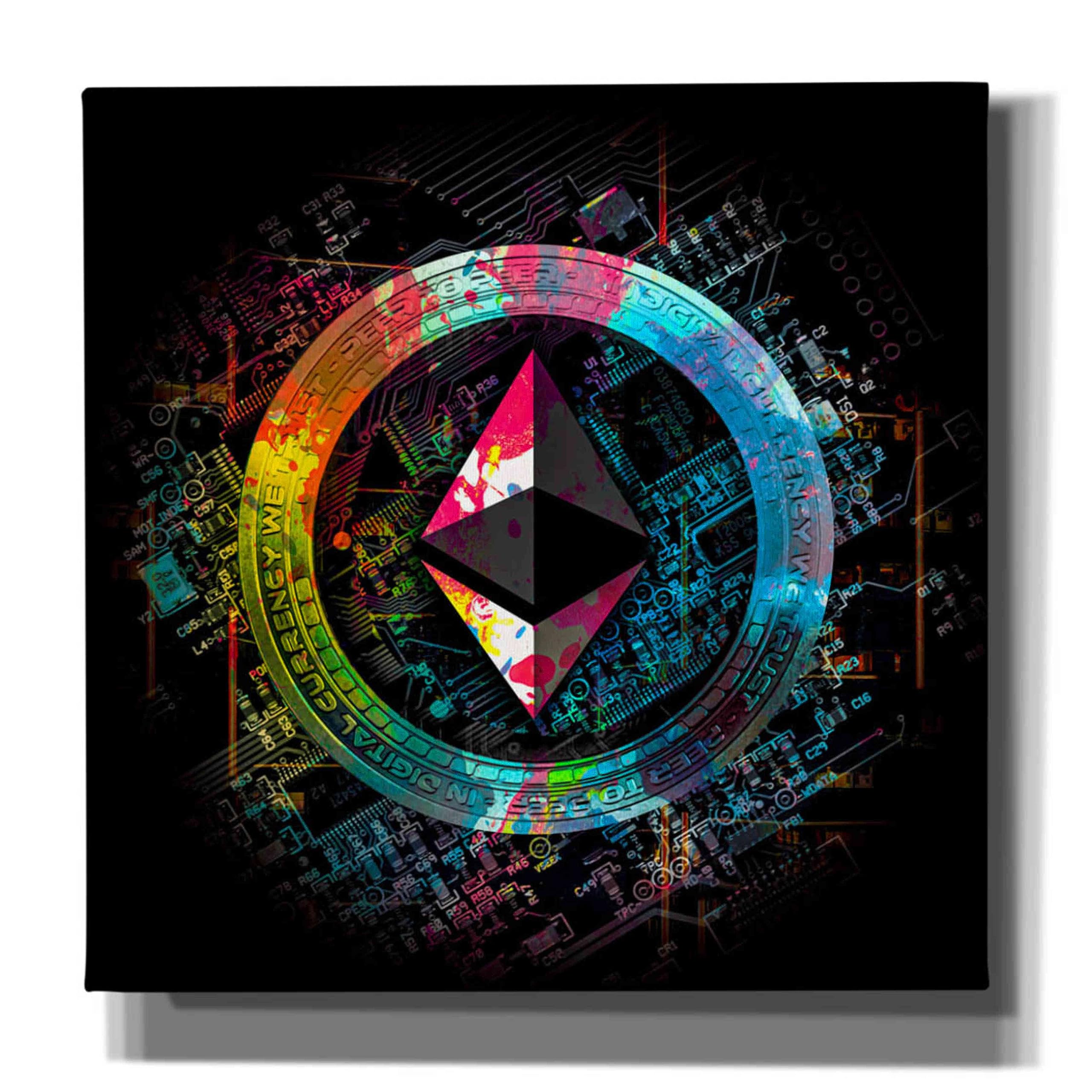 Epic Graffiti 'Ethereum Crypto Power' by Epic Portfolio Giclee Canvas Wall Art, 18"x18"