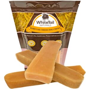 whitetail naturals - yak cheese dog chews - long lasting tough dog bones for aggressive chewers & teething puppies - all natural himalayan dental milk chew bone (3, large)