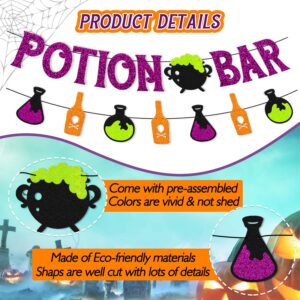 Levvcirki Potion Bar Banner Halloween Poison Bat Horrible Witches Haunted House Theme for Men Women Halloween Festival Holiday Party Purple Glitter Decorations