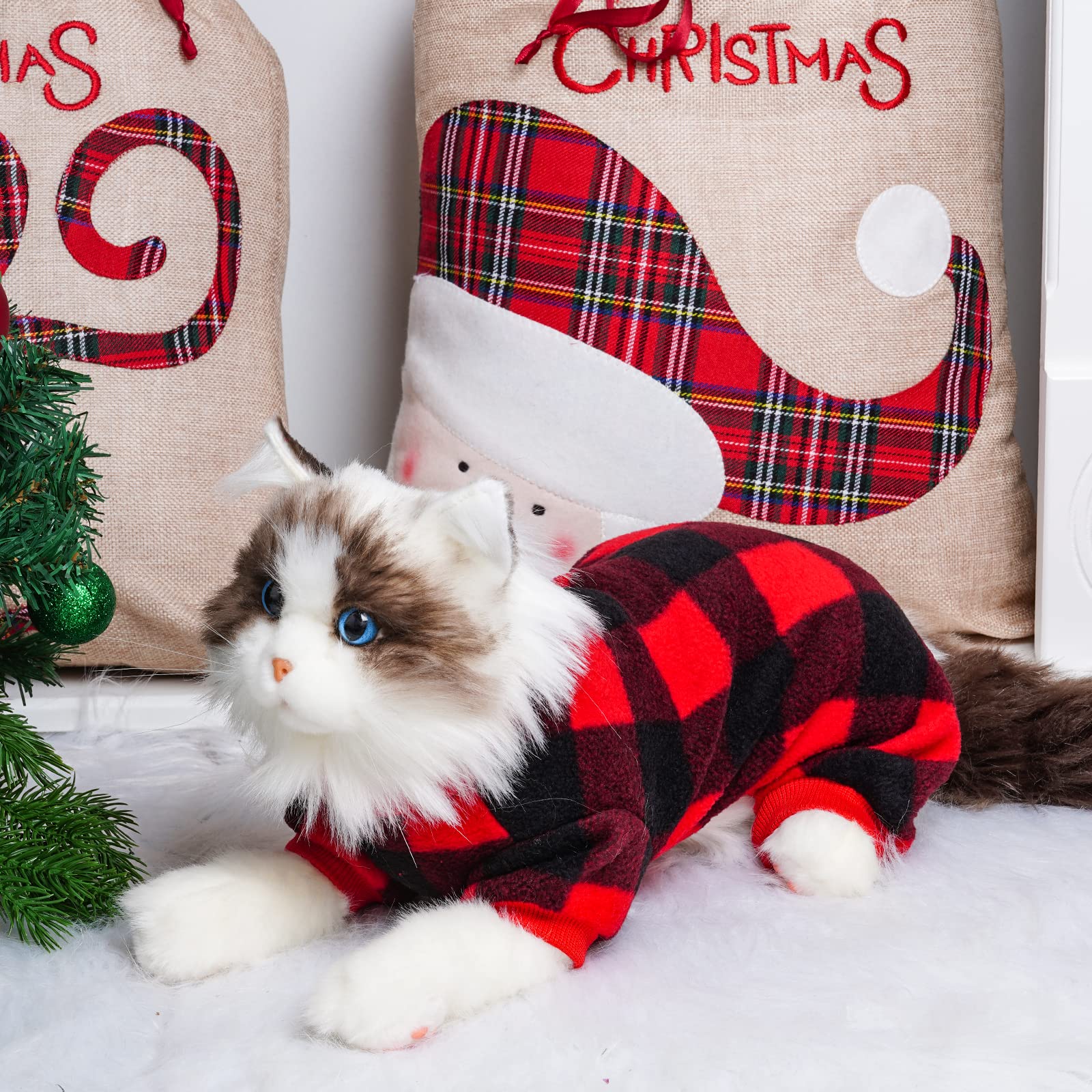 Topbuti Pet Christmas Pajamas Red Black Buffalo Plaid Jumpsuit Dog Cat Soft Winter Clothes Puppy Doggie Checkered Sweater Apparel (Small)