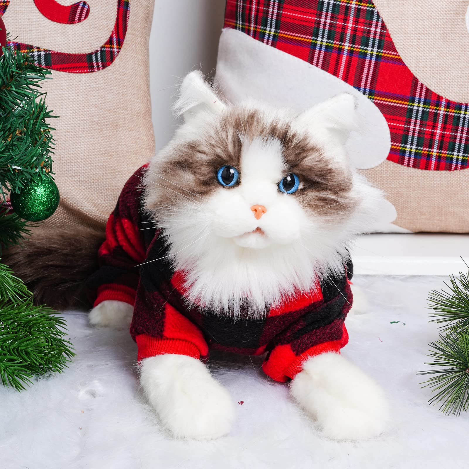 Topbuti Pet Christmas Pajamas Red Black Buffalo Plaid Jumpsuit Dog Cat Soft Winter Clothes Puppy Doggie Checkered Sweater Apparel (Small)