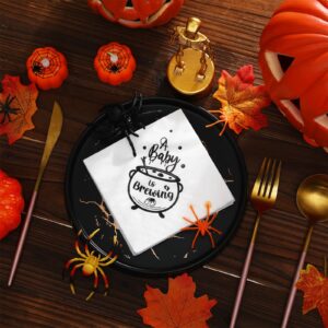 Halloween Baby Shower Napkins, A Baby is Brewing Baby Shower Decorations Halloween Baby Napkins Shower Gender Reveal Party Decorations Halloween Baby Shower Disposable Napkins 5 x 5 In (100 Pcs)