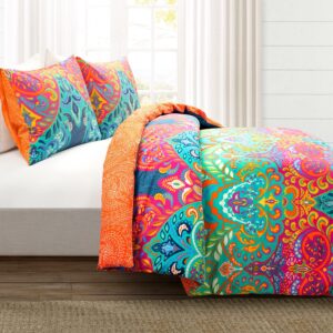 Lush Decor Boho Chic Reversible 3 Piece Cotton Duvet Cover Set, Full/Queen, Turquoise & Navy