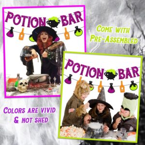 Levvcirki Potion Bar Banner Halloween Poison Bat Horrible Witches Haunted House Theme for Men Women Halloween Festival Holiday Party Purple Glitter Decorations