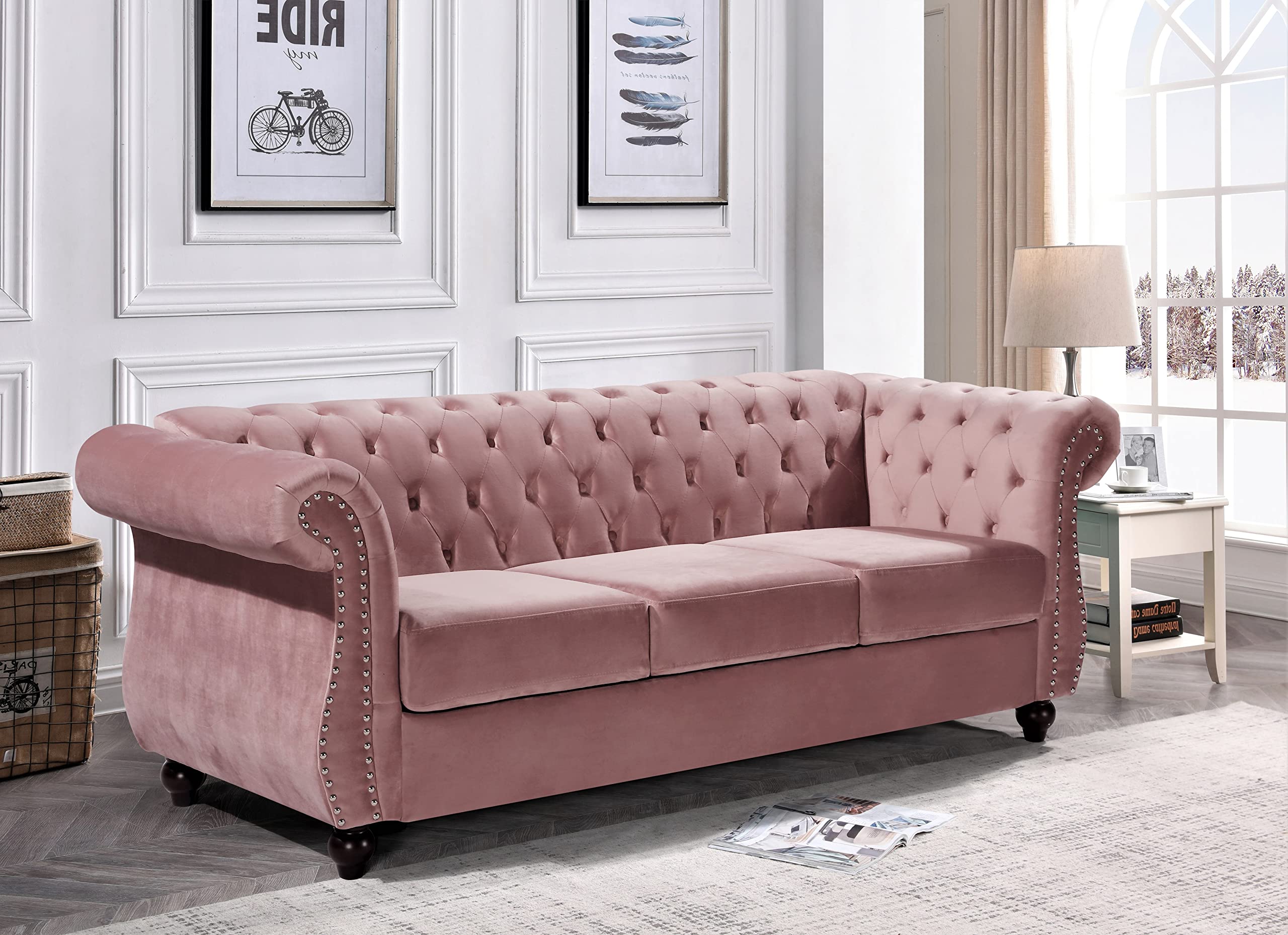 US Pride Furniture Modern Velvet Upholstered Living Room 82.6" Wide Sofas, Rose (S5667NN-S5682NN)