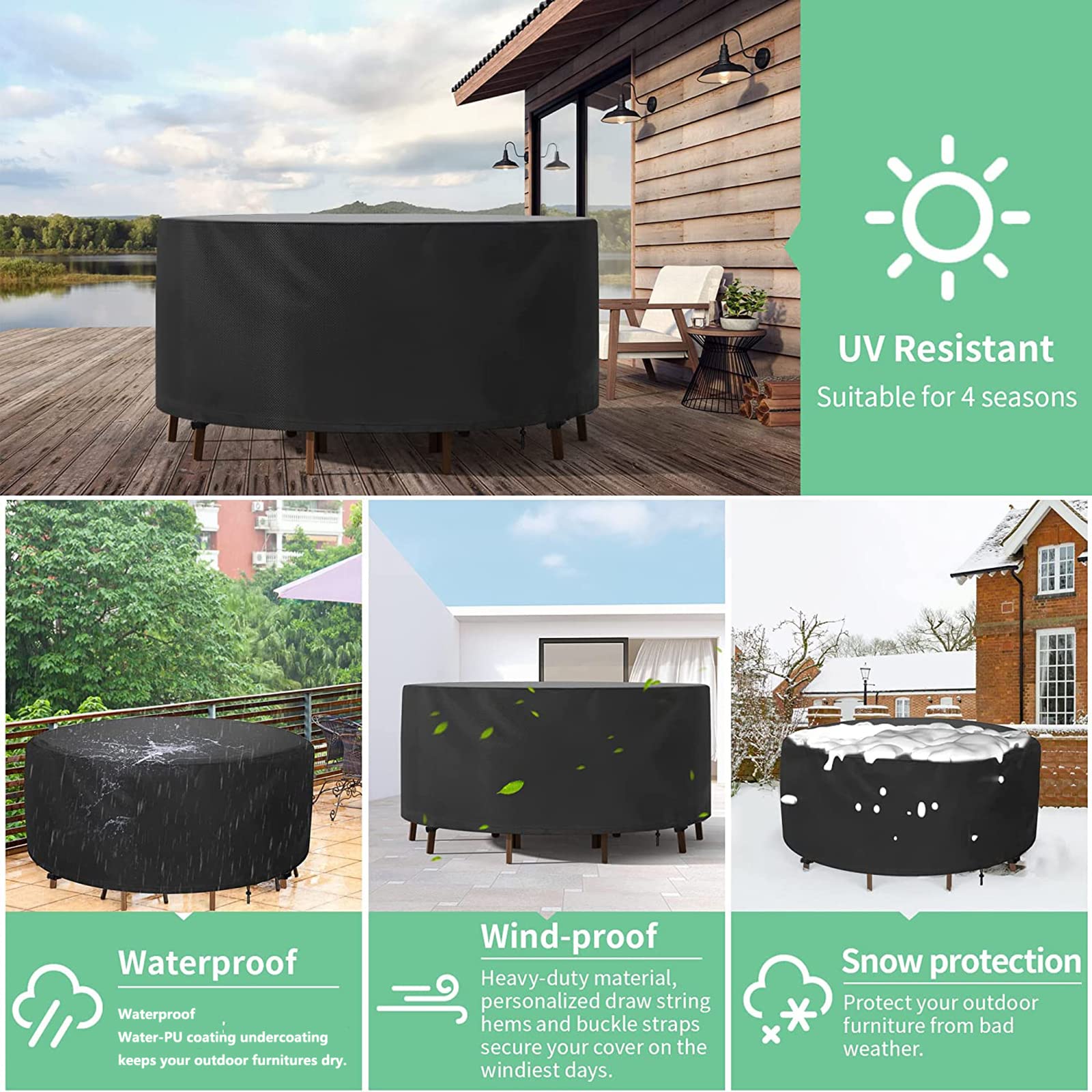 Outdoor Furniture Covers Round - Black, 39x33inch, Waterproof UV Resistant, 420D Tear-Resistant Patio Furniture Covers, Apply to Patio Covers for Outdoor Furniture & Dining Table and Chairs Set