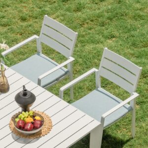 LebenLiebe Patio Dining Chairs Set of 2 Outdoor Stackable Dining Chair Aluminum Frame Outdoor Armchairs with Wide Seats for Backyard Garden,White Frame