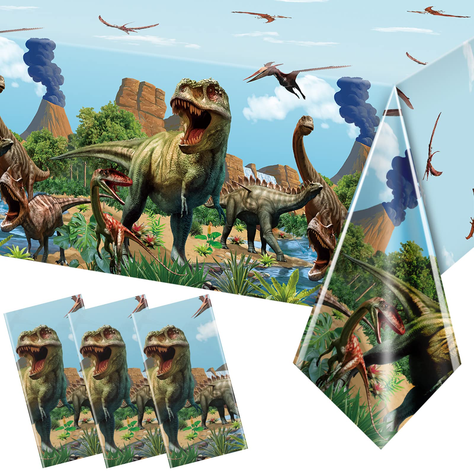 Tiamon Dinosaur Tablecloth Dinosaur Party Table Covers Dinosaur Plastic Tablecloth for Kids Adults Birthday Dinosaur Party Picnic Supplies 54 x 108 Inch (Blue, 3 Pcs)