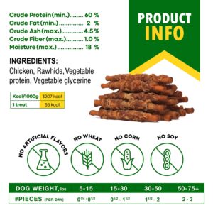 Dog Smoked Rawhide Sticks Wrapped Chicken & Pet Natural Chew Treats - Grain Free Organic Meat & Healthy Human Grade Dried Snacks in Bulk - Best Twists for Training Small & Large Dogs - Made for USA