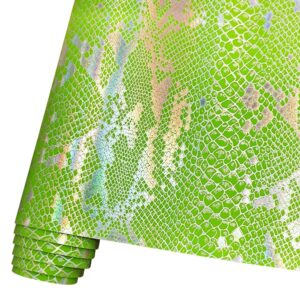 hyang snake embossed green pu faux leather sheets 1 rolls 12"x53"(30cmx135cm), faux leather very suitable for leather earrings, bows, handbag ，sewing ，crafts making