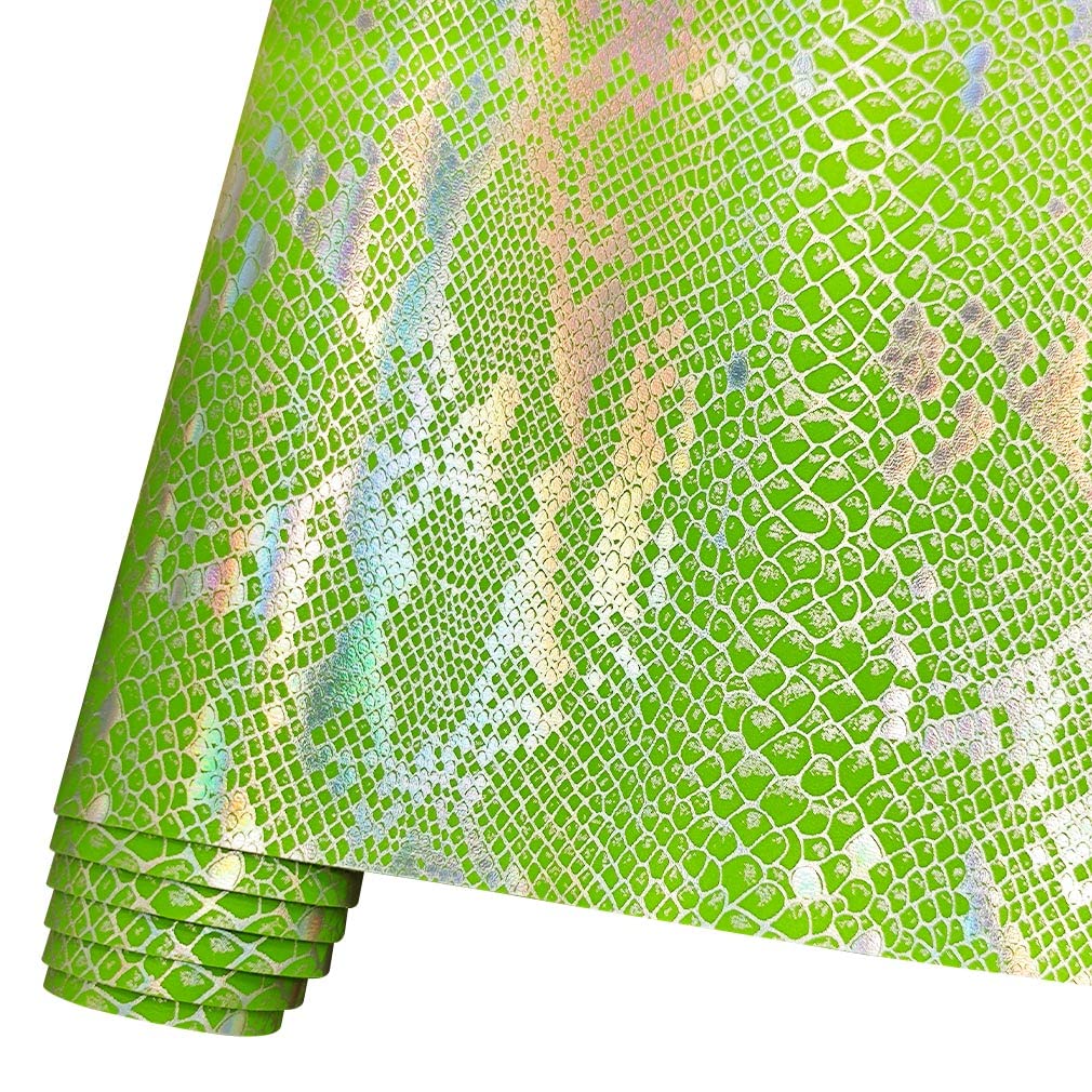 HYANG Snake Embossed Green PU Faux Leather Sheets 1 Rolls 12"X53"(30cmX135cm), Faux Leather Very Suitable for Leather Earrings, Bows, Handbag ，Sewing ，Crafts Making