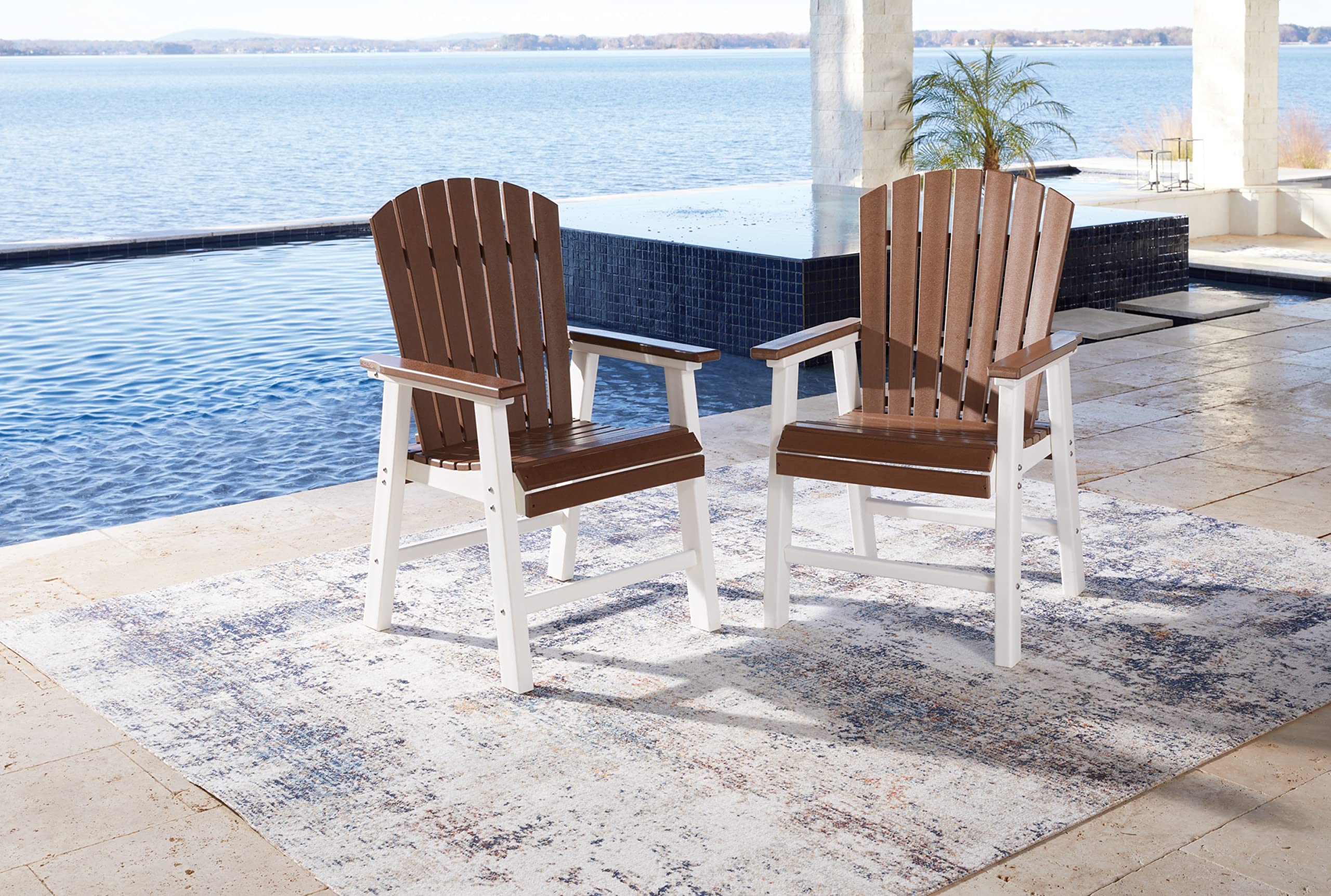 Signature Design by Ashley Genesis Bay Outdoor Dining HDPE Arm Chair, 2 Count, Brown & White