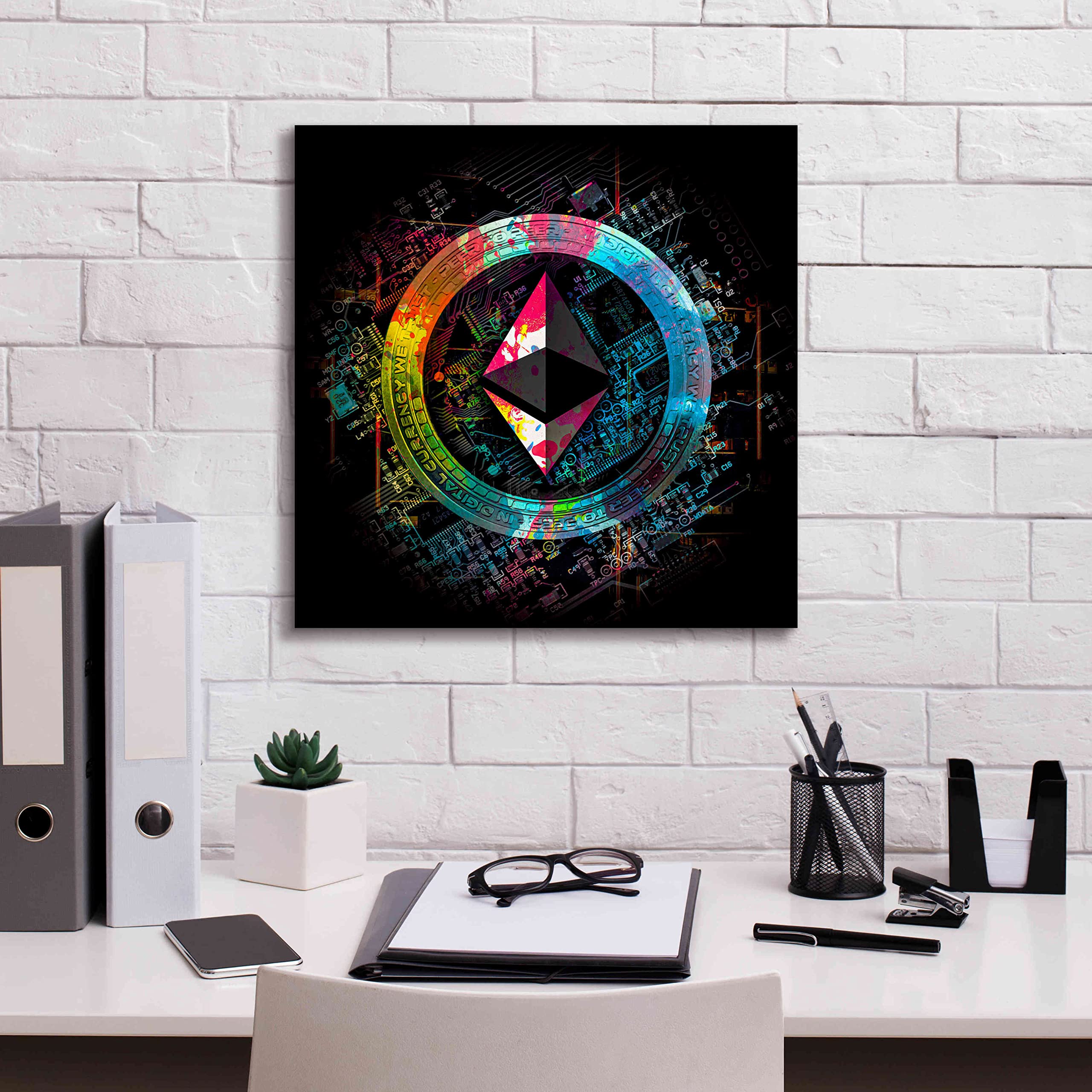 Epic Graffiti 'Ethereum Crypto Power' by Epic Portfolio Giclee Canvas Wall Art, 18"x18"