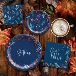 Navy Blue Fall Plates and Napkins Party Supplies - Disposable Blue Paper Dinnerware for 40 Guests for Birthday, Thanksgiving, Wedding, Bridal Shower Party Decorations