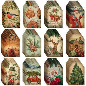 60 pcs vintage christmas tags for gifts merry christmas labels with string holiday presents tags for xmas gift tags with ribbon for home decor gift wrapping holiday presents package