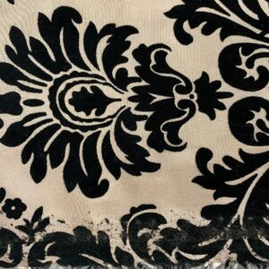 Amanda Champagne Taffeta with Black Velvet Flocked Damask Fabric by The Yard - 10078