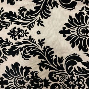 Amanda Champagne Taffeta with Black Velvet Flocked Damask Fabric by The Yard - 10078