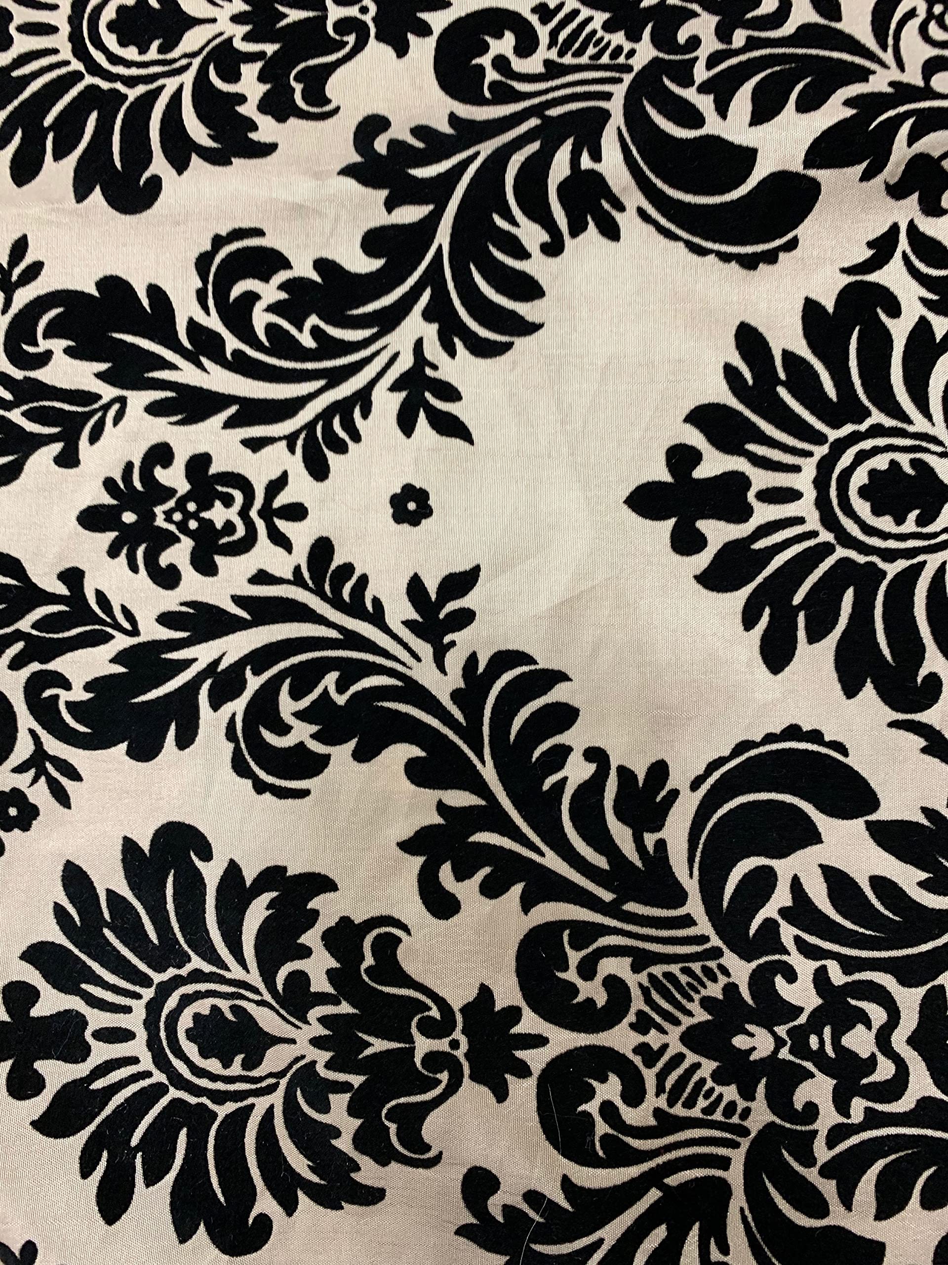 Amanda Champagne Taffeta with Black Velvet Flocked Damask Fabric by The Yard - 10078