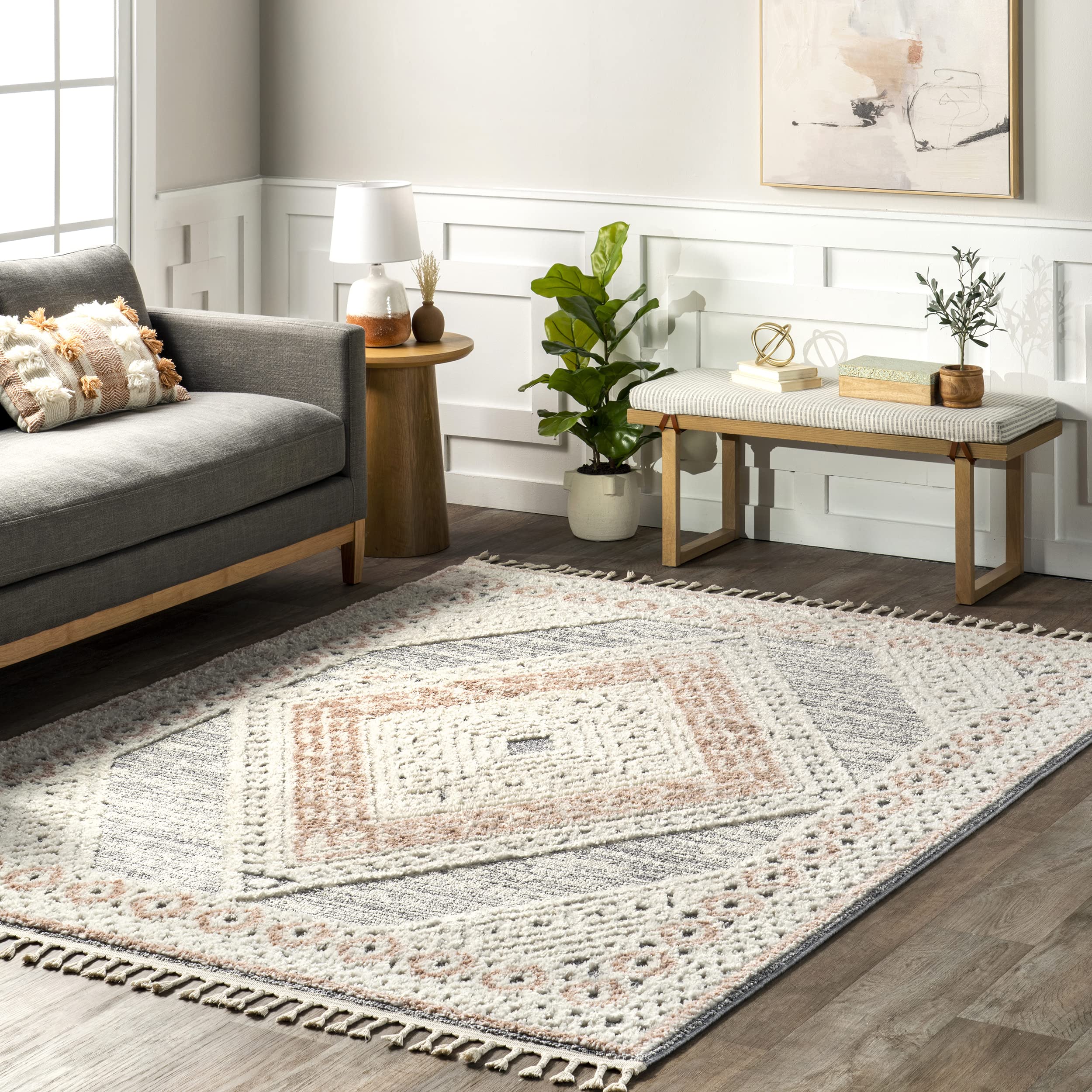 nuLOOM Acacia Geometric 8x10 Area Rug for Living Room Bedroom Dining Room Kitchen, Beige/Ivory